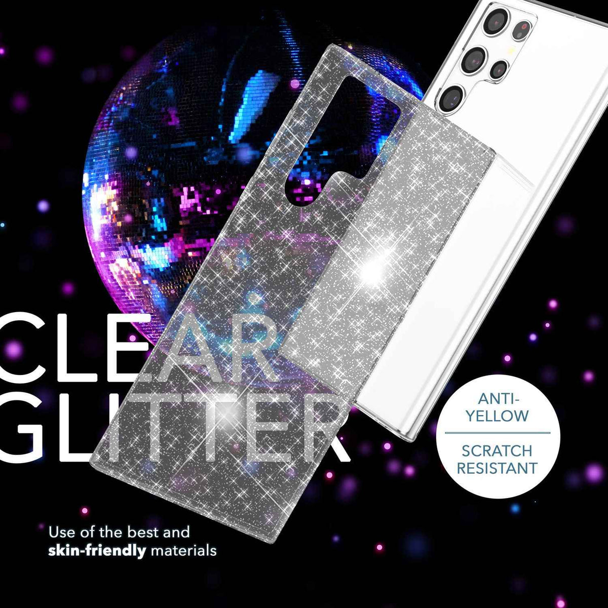 NALIA Glitzerhülle für Samsung Galaxy S23 Ultra – Funkelndes Silikon Case – DAZZLIN (Transparent & Stoßfest) – Marke aus Berlin
