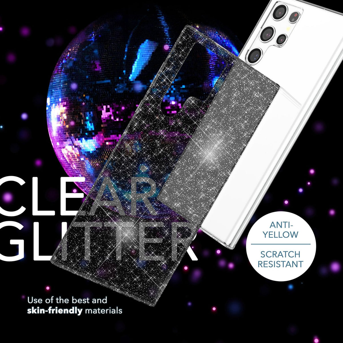 NALIA Glitzerhülle für Samsung Galaxy S23 Ultra – Funkelndes Silikon Case – DAZZLIN (Transparent & Stoßfest) – Marke aus Berlin