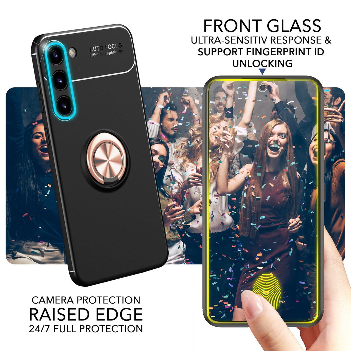 NALIA Ringhülle für Samsung Galaxy S23 Plus – Ring-Ständer 360° & für Magnet-Halter – GRIP360 (Mattiertes Silikon Case) – Marke aus Berlin