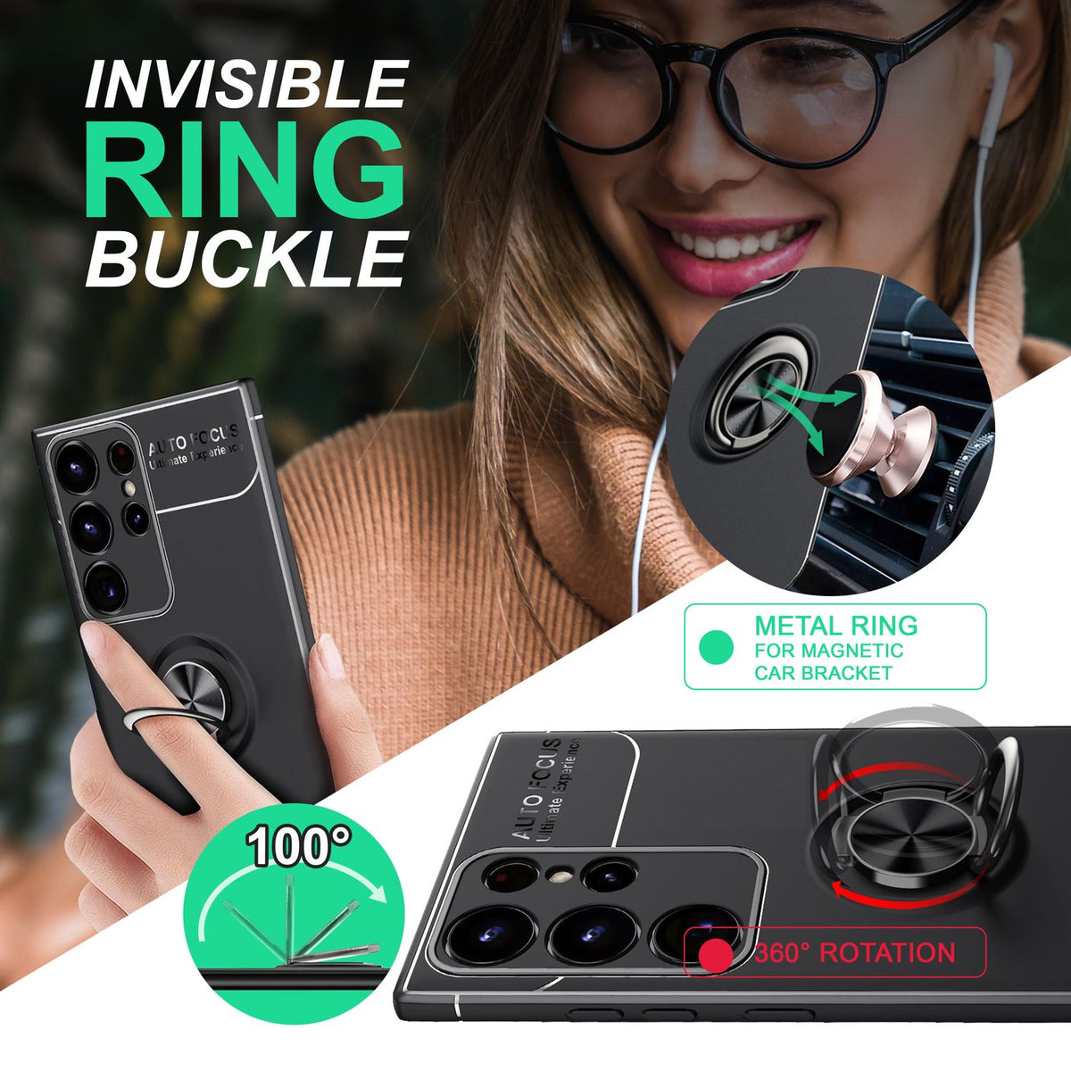 NALIA Ringhülle für Samsung Galaxy S23 Ultra – Ring-Ständer 360° & für Magnet-Halter – GRIP360 (Mattiertes Silikon Case) – Marke aus Berlin