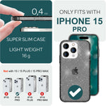 NALIA Glitzerhülle für iPhone 15 Pro – Funkelndes Silikon Case – DAZZLIN (Transparent & Stoßfest) – Marke aus Berlin