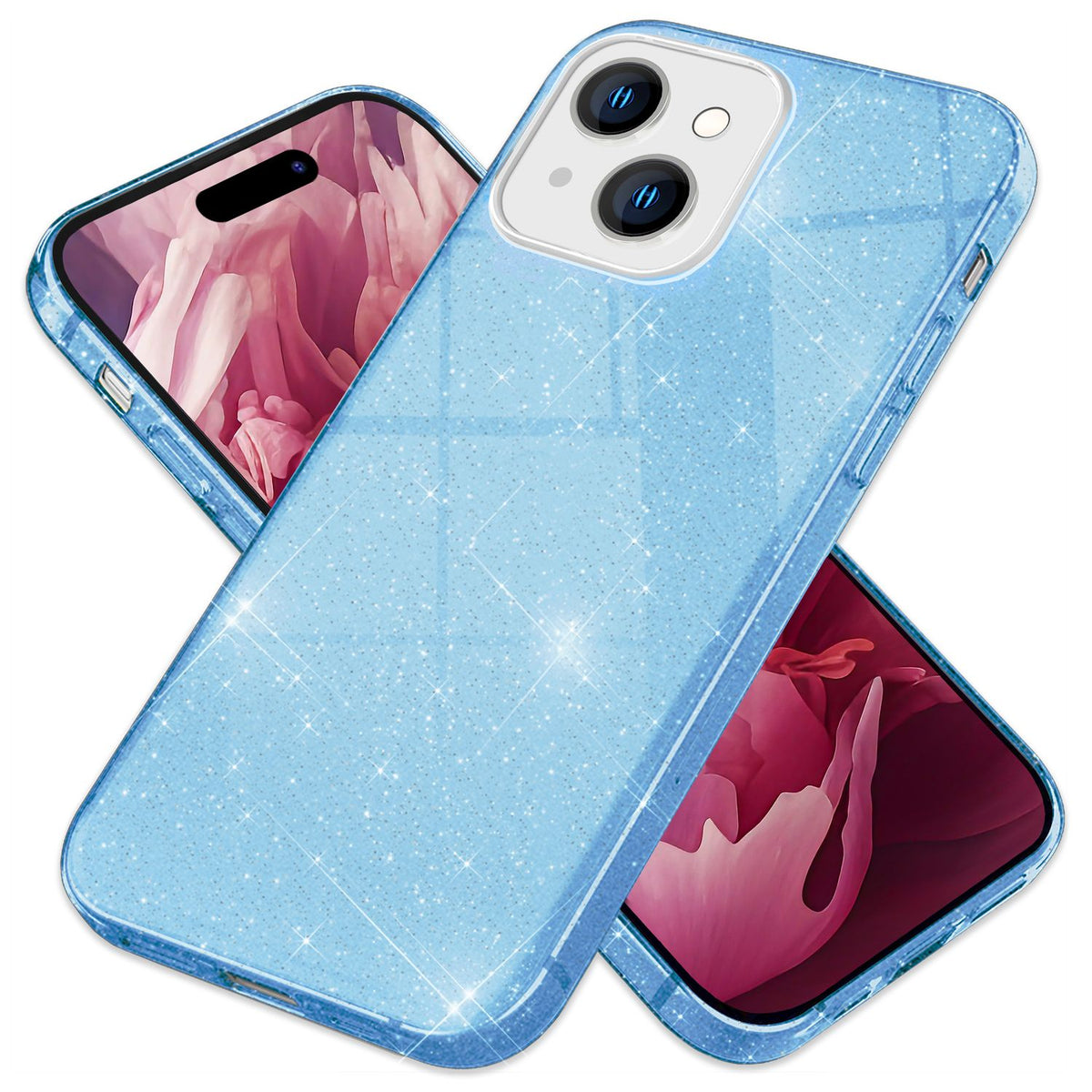 NALIA Glitzerhülle für iPhone 15 Plus – Funkelnder Glitzer-Look & Grip – SHINEPOP (Silikon Case) – Marke aus Berlin