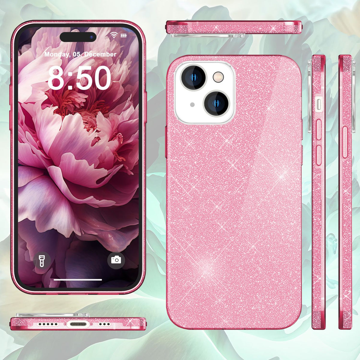 NALIA Glitzerhülle für iPhone 15 Plus – Funkelnder Glitzer-Look & Grip – SHINEPOP (Silikon Case) – Marke aus Berlin