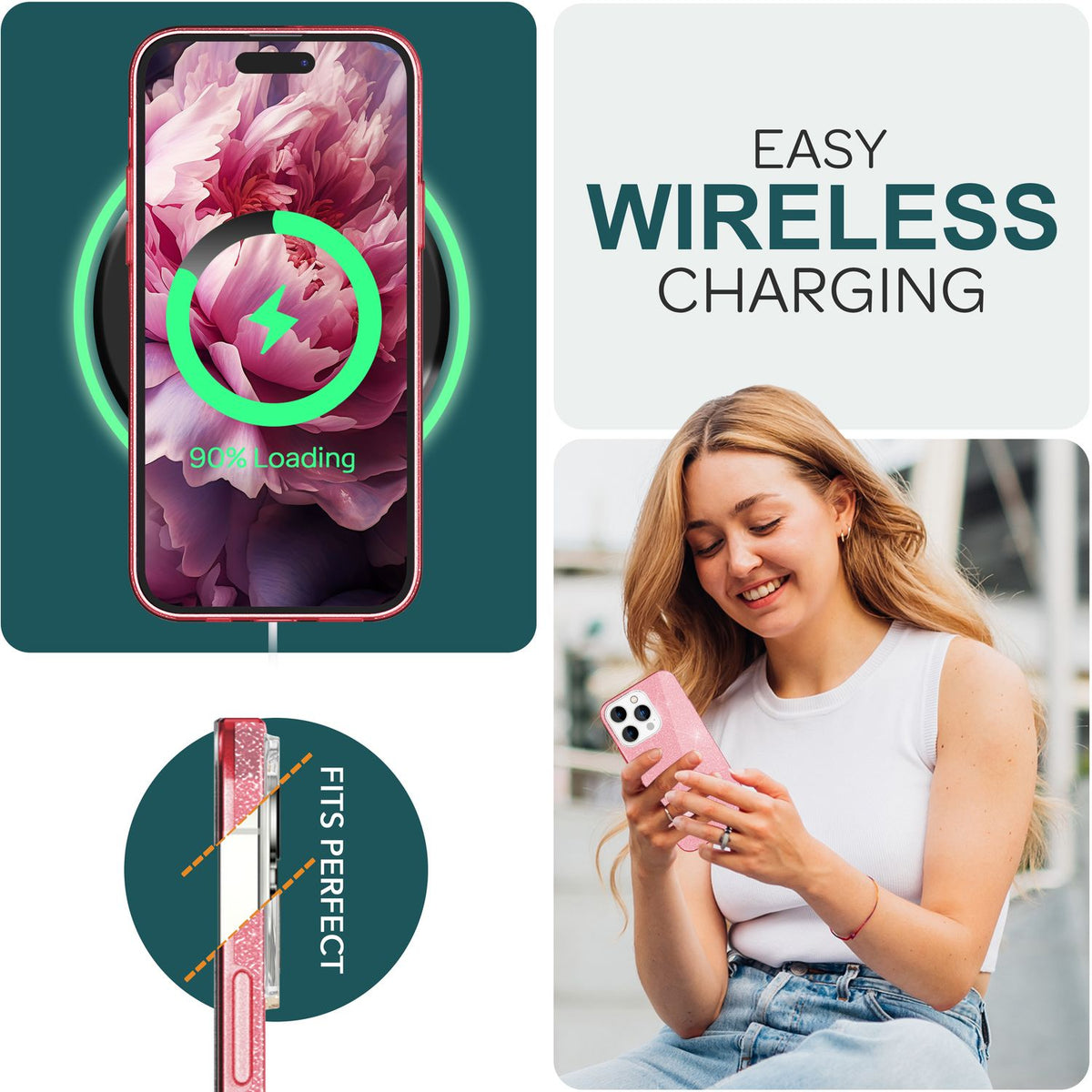 NALIA Glitzerhülle für iPhone 15 Pro – Funkelnder Glitzer-Look & Grip – SHINEPOP (Silikon Case) – Marke aus Berlin