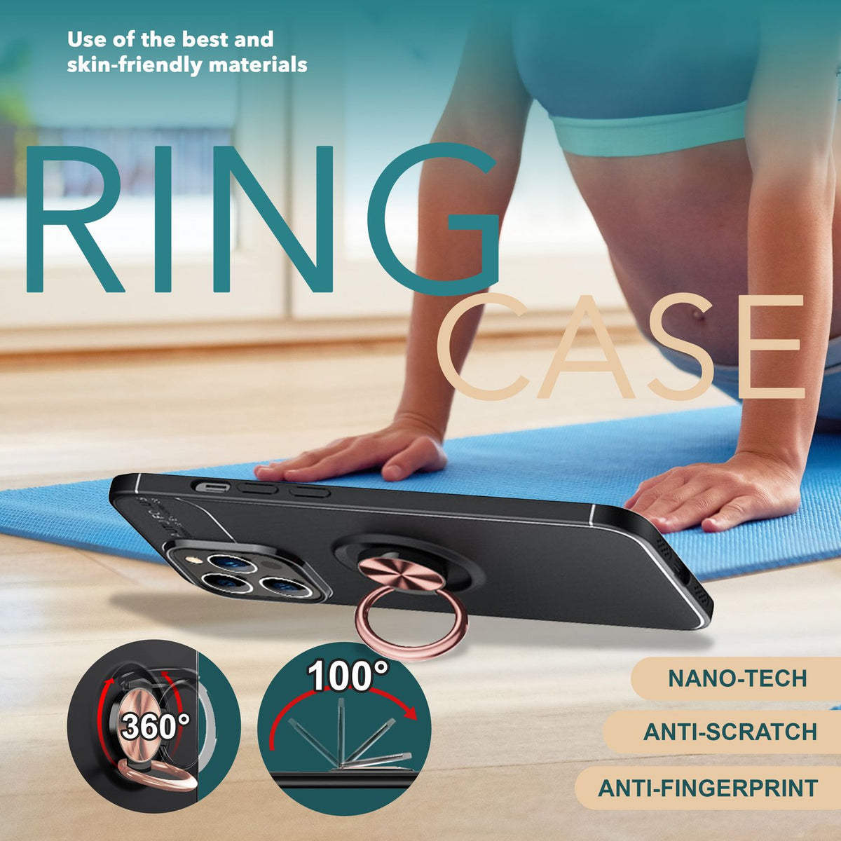 NALIA Ringhülle für iPhone 15 Pro Max – Ring-Ständer 360° & für Magnet-Halter – GRIP360 (Mattiertes Silikon Case) – Marke aus Berlin