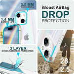 NALIA Transparente Glashülle für iPhone 15 Plus – Holografischer Prisma-Effekt (Regenbogen Schimmer) – 9H Hartglas & Anti-Gelb – AURORA – Marke aus Berlin