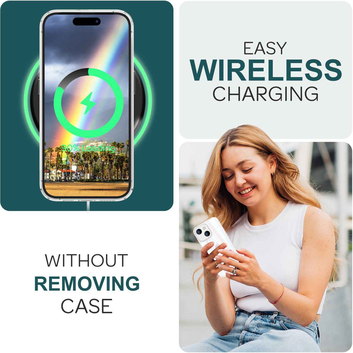 NALIA Transparente Glashülle für iPhone 15 Plus – Holografischer Prisma-Effekt (Regenbogen Schimmer) – 9H Hartglas & Anti-Gelb – AURORA – Marke aus Berlin