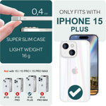 NALIA Transparente Glashülle für iPhone 15 Plus – Holografischer Prisma-Effekt (Regenbogen Schimmer) – 9H Hartglas & Anti-Gelb – AURORA – Marke aus Berlin