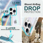 NALIA Transparente Glashülle für iPhone 15 Pro – Holografischer Prisma-Effekt (Regenbogen Schimmer) – 9H Hartglas & Anti-Gelb – AURORA – Marke aus Berlin