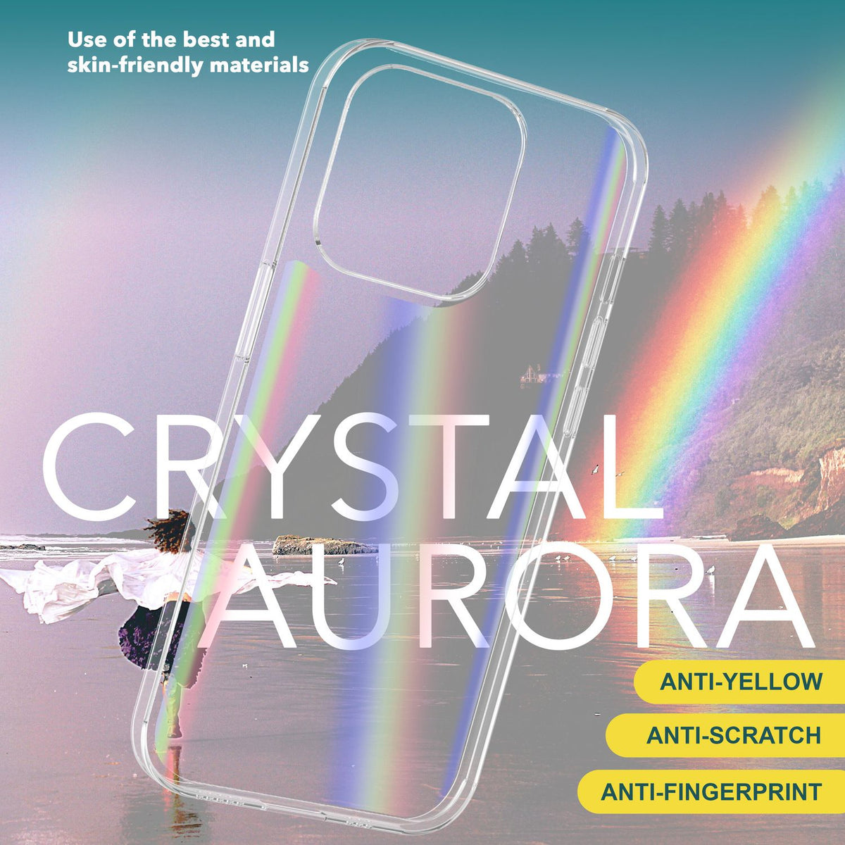 NALIA Transparente Glashülle für iPhone 15 Pro – Holografischer Prisma-Effekt (Regenbogen Schimmer) – 9H Hartglas & Anti-Gelb – AURORA – Marke aus Berlin