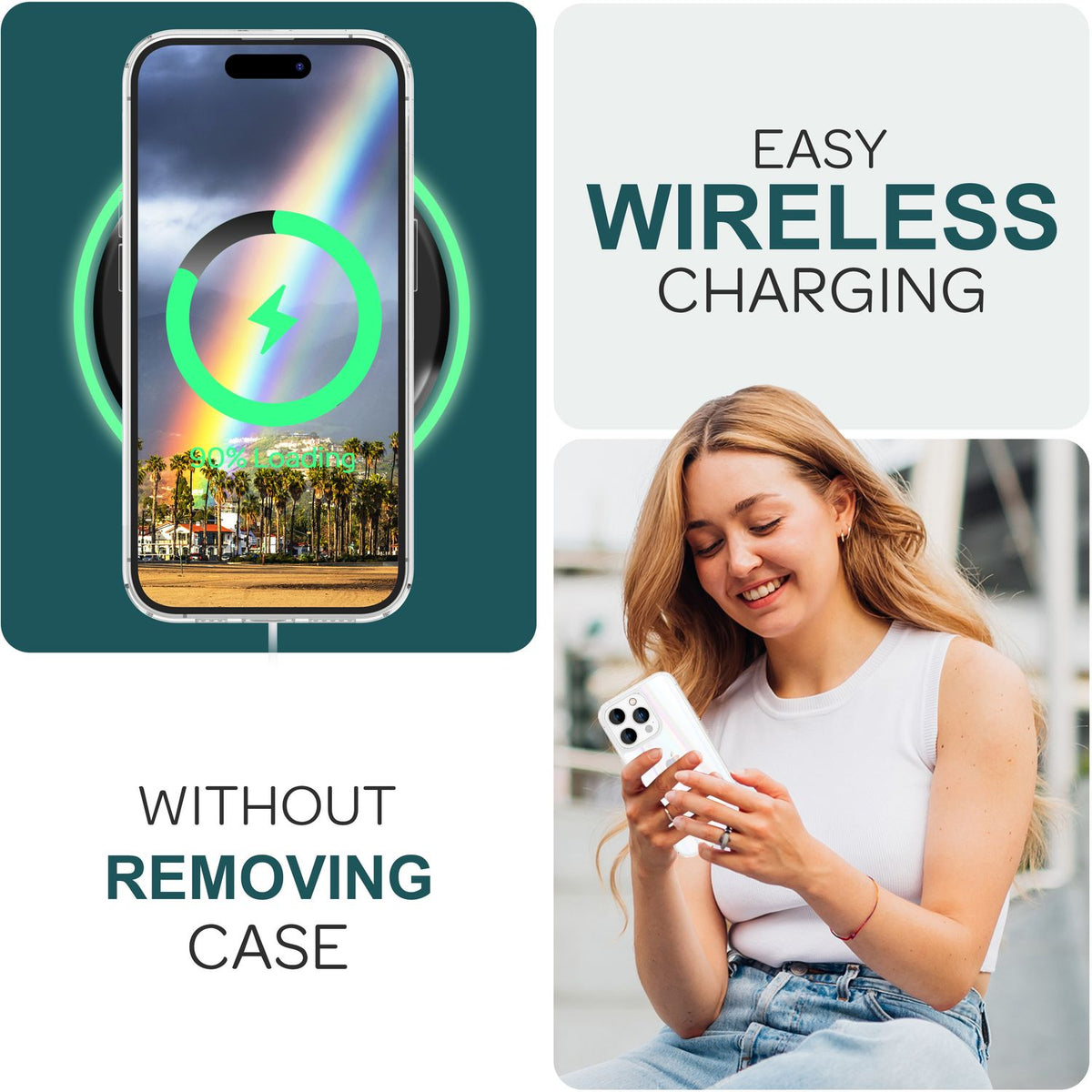 NALIA Transparente Glashülle für iPhone 15 Pro – Holografischer Prisma-Effekt (Regenbogen Schimmer) – 9H Hartglas & Anti-Gelb – AURORA – Marke aus Berlin