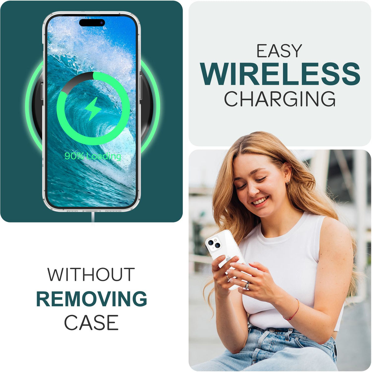 NALIA Transparente Hülle für iPhone 15 – Anti-Gelb & Stoßfest – BLYSS (Rückseite in Glas-Optik) – Marke aus Berlin