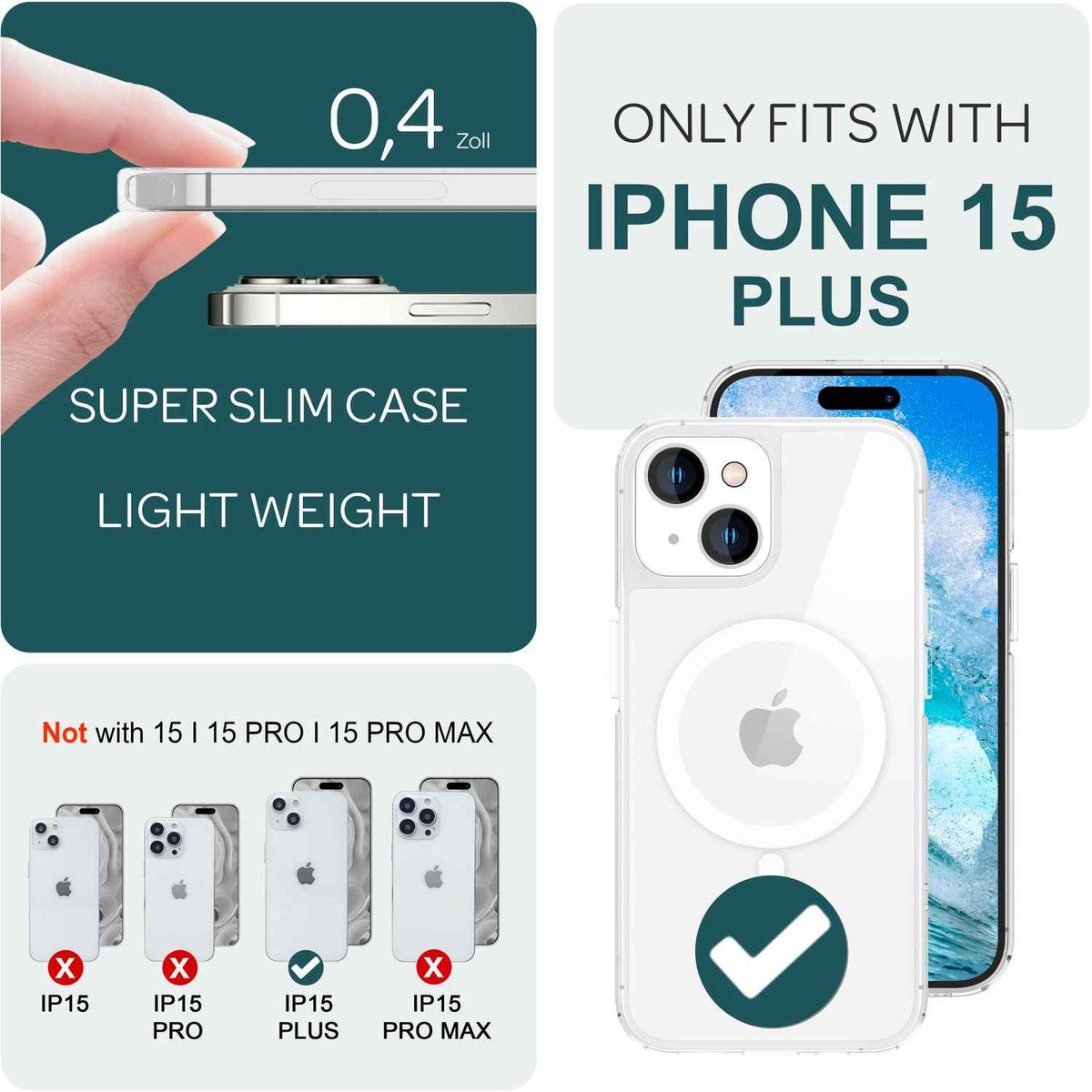 NALIA Transparentes Magnet Case für iPhone 15 Plus – MagPower System (MagSafe kompatibel) – LUMEX (Edle Glas-Optik, aber unzerbrechlich) – Marke aus Berlin