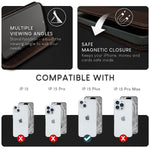 NALIA Echtlederhülle für iPhone 15 Plus – RFID Wallet & Magnet-Verschluss – LEVANTO (Handgefertigte Klapphülle) – Marke aus Berlin