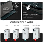 NALIA Echtlederhülle für iPhone 15 Plus – RFID Wallet & Magnet-Verschluss – LEVANTO (Handgefertigte Klapphülle) – Marke aus Berlin