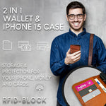 NALIA Echtlederhülle für iPhone 15 Pro Max – RFID Wallet & Magnet-Verschluss – LEVANTO (Handgefertigte Klapphülle) – Marke aus Berlin