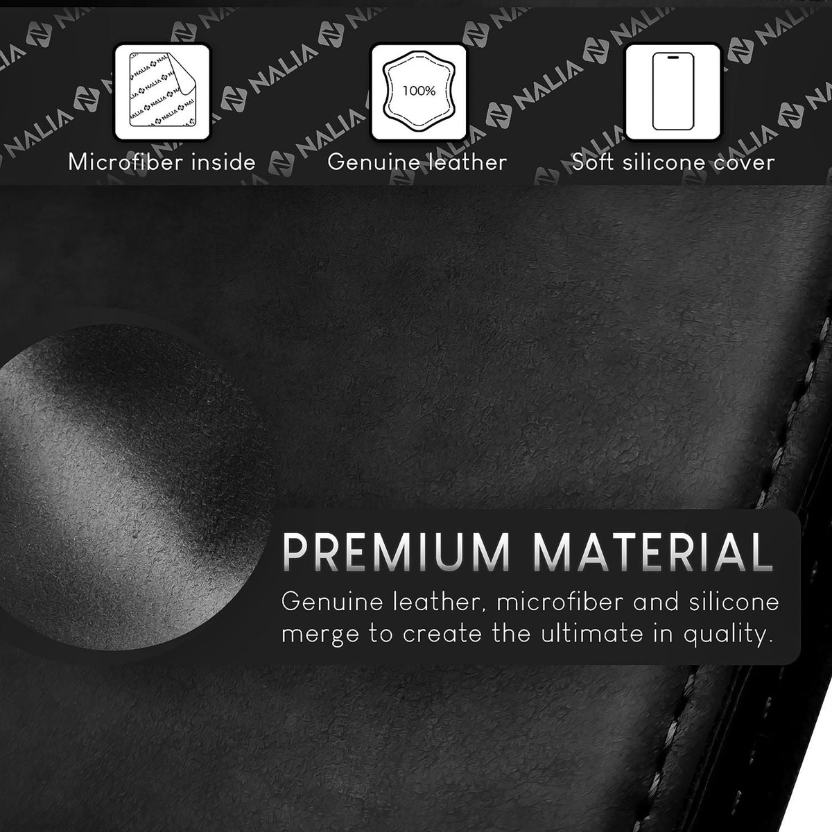 NALIA Echtlederhülle für iPhone 15 Pro Max – RFID Wallet & Magnet-Verschluss – LEVANTO (Handgefertigte Klapphülle) – Marke aus Berlin