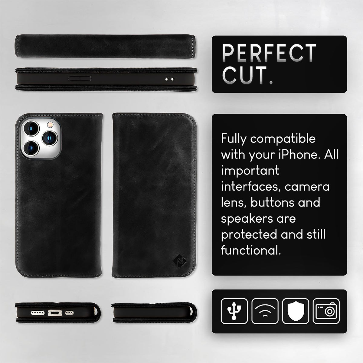 NALIA Echtlederhülle für iPhone 15 Pro Max – RFID Wallet & Magnet-Verschluss – LEVANTO (Handgefertigte Klapphülle) – Marke aus Berlin