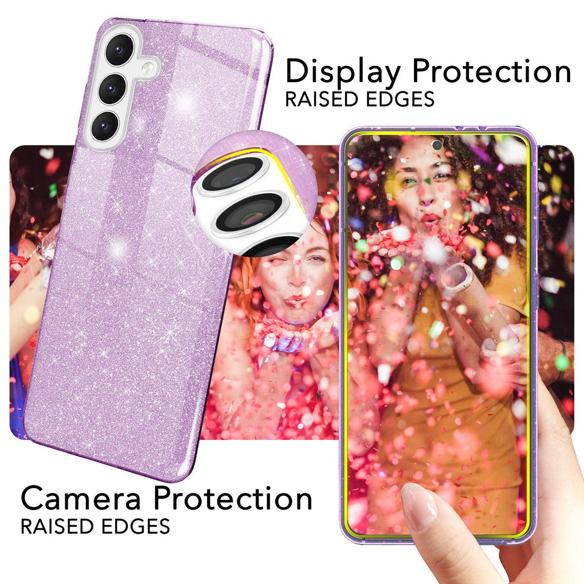 NALIA Glitzerhülle für Samsung Galaxy S24 Plus – Funkelnder Glitzer-Look & Grip – SHINEPOP (Silikon Case) – Marke aus Berlin