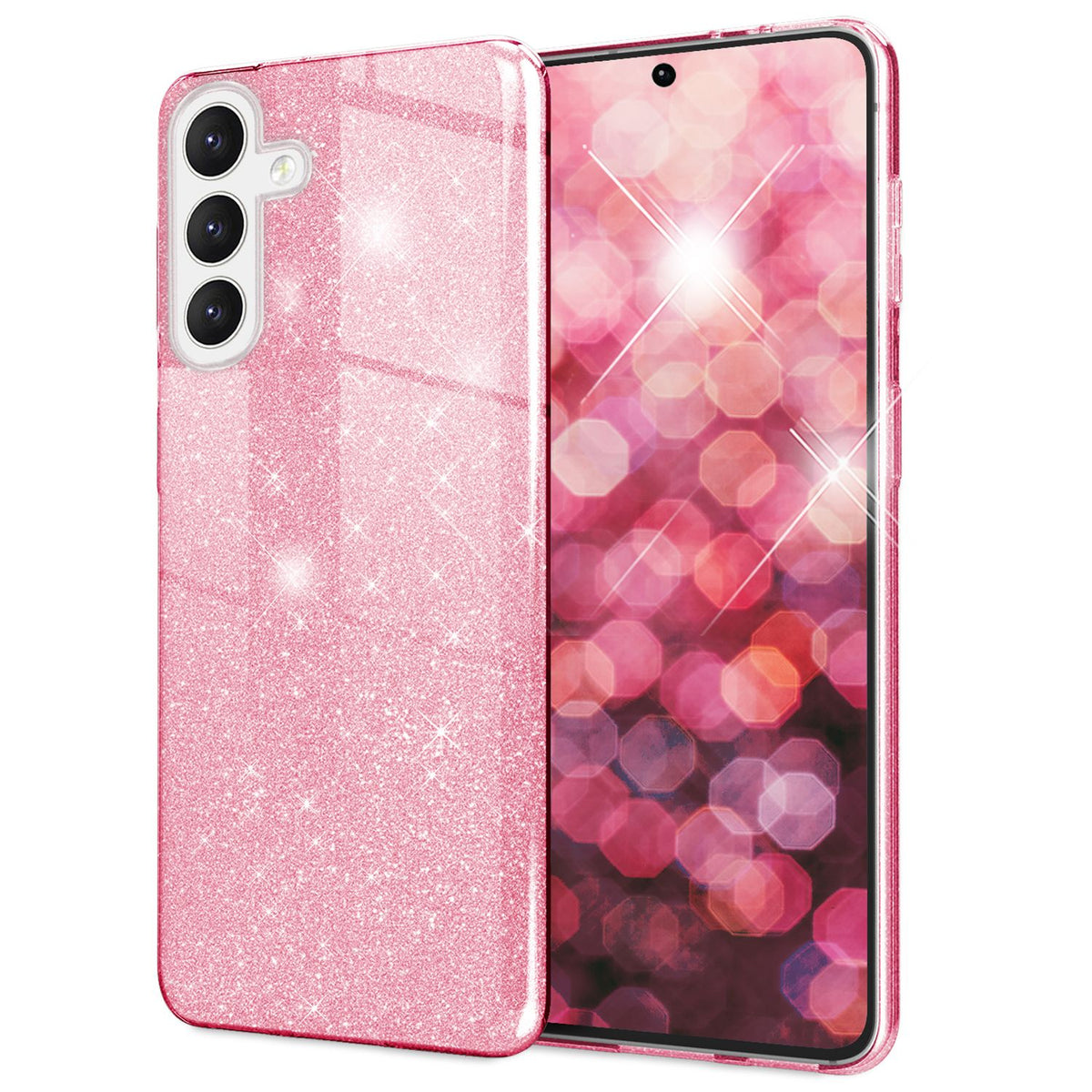 NALIA Glitzerhülle für Samsung Galaxy S24 Plus – Funkelnder Glitzer-Look & Grip – SHINEPOP (Silikon Case) – Marke aus Berlin