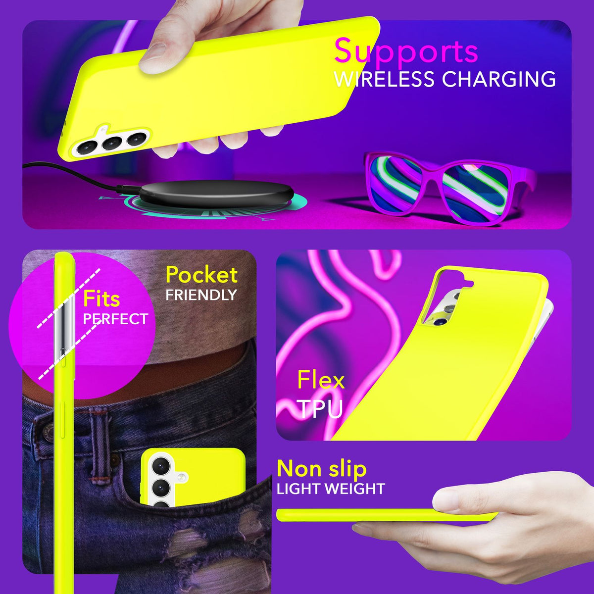 NALIA Neon Silikonhülle für Samsung Galaxy S24 Plus – Soft-Touch & Signal-Neon – NEONSHOCK (Matte Schutzhülle) – Marke aus Berlin