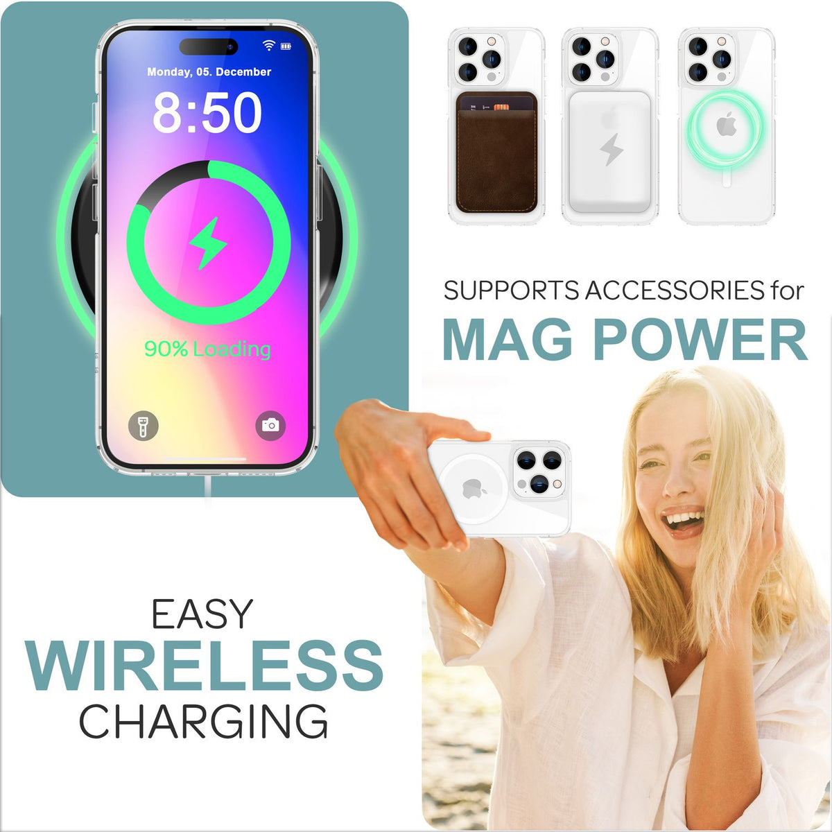 NALIA Transparentes Magnet Case für iPhone 16 Pro Max – MagPower System (MagSafe kompatibel) – LUMEX (Edle Glas-Optik, aber unzerbrechlich) – Marke aus Berlin