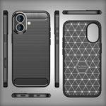 NALIA Silikonhülle für iPhone 16 – Rutschfest & Matt – VORTEX (Gebürstete Optik & Carbon Design) – Marke aus Berlin