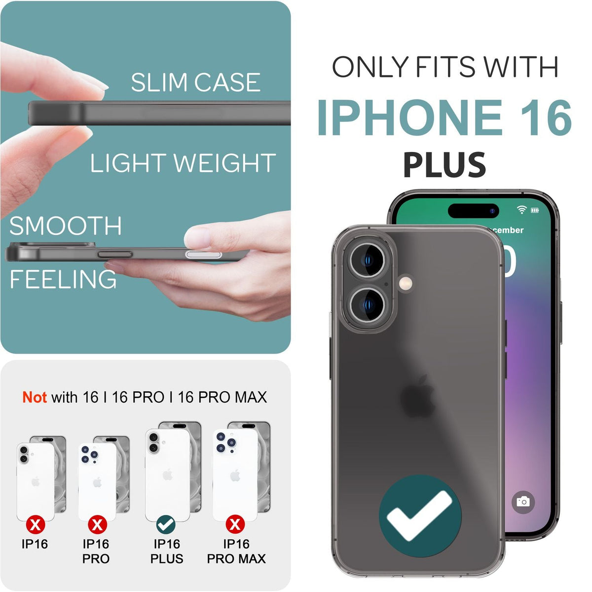 NALIA Ultra Slim Hardcase für iPhone 16 Plus – Matt-Transparent & 0.3mm Dünn – PHANTOM (Dünnes Cover & Kamera-Vollschutz) – Marke aus Berlin