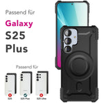 NALIA Magnetische Panzerhülle für Samsung Galaxy S25 Plus – MagSafe kompatibel & Kamera-Stand – GRANITE (Outdoor Schutzhülle Stoßfest) – Marke aus Berlin