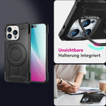 NALIA Magnetische Panzerhülle für iPhone 16 Pro – MagSafe kompatibel & Kamera-Stand – GRANITE (Outdoor Schutzhülle Stoßfest) – Marke aus Berlin
