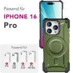 NALIA Magnetische Panzerhülle für iPhone 16 Pro – MagSafe kompatibel & Kamera-Stand – GRANITE (Outdoor Schutzhülle Stoßfest) – Marke aus Berlin