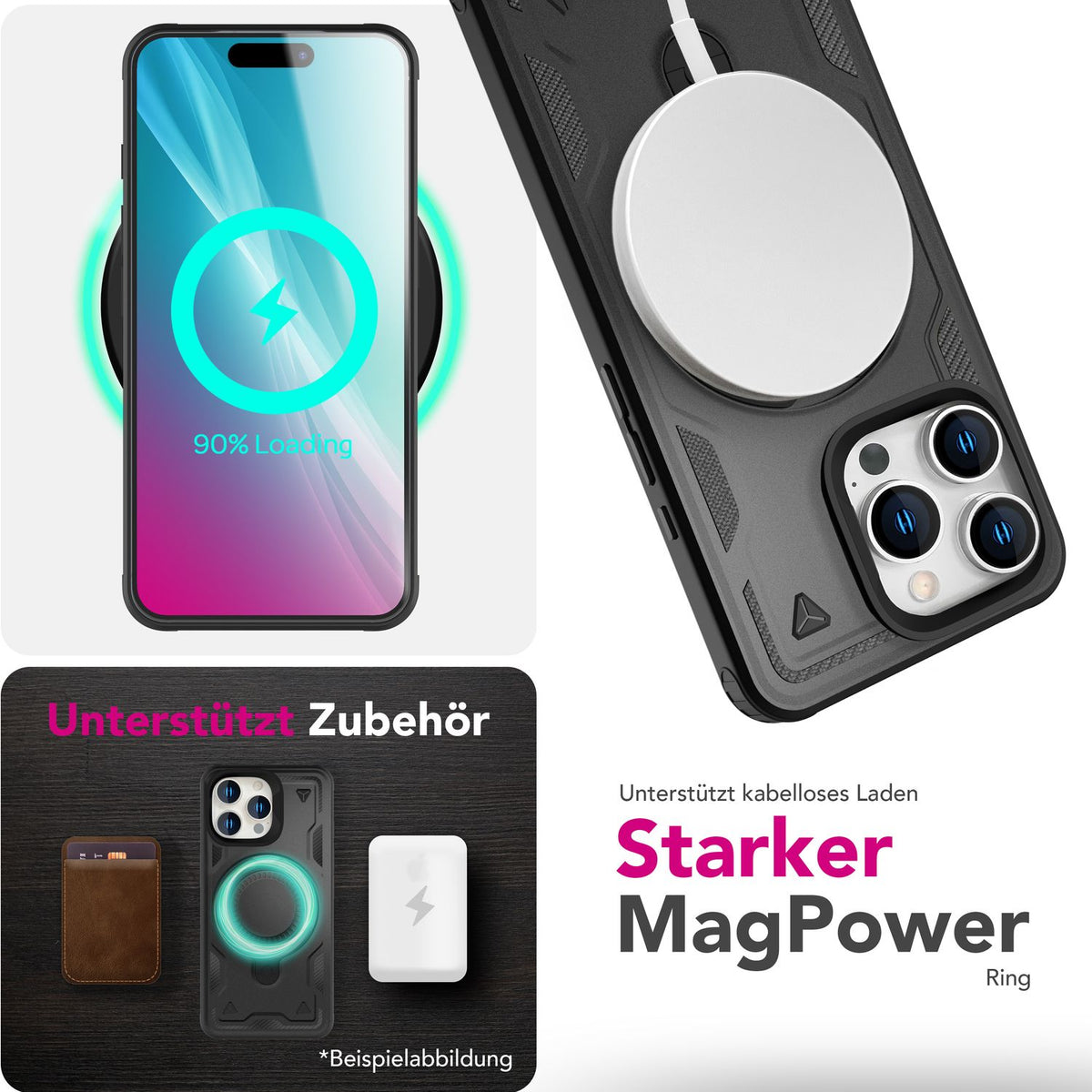 NALIA Magnetische Panzerhülle für iPhone 16 Pro Max – Ring-Halterung 360° & MagSafe kompatibel – STORMGUARD (Outdoor Case) – Marke aus Berlin