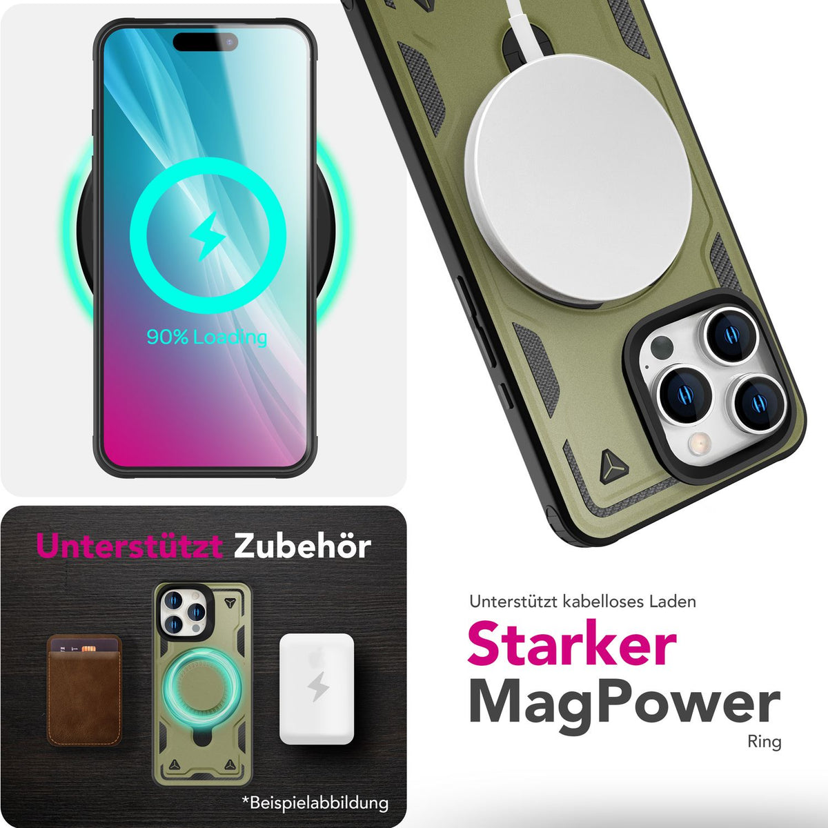 NALIA Magnetische Panzerhülle für iPhone 16 Pro Max – Ring-Halterung 360° & MagSafe kompatibel – STORMGUARD (Outdoor Case) – Marke aus Berlin