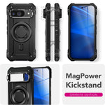 NALIA Magnetische Panzerhülle für Google Pixel 9 – MagSafe kompatibel & Kamera-Stand – GRANITE (Outdoor Schutzhülle Stoßfest) – Marke aus Berlin
