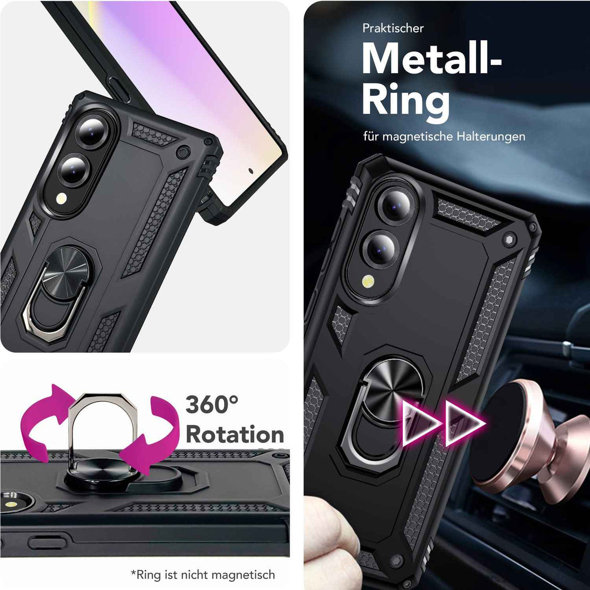 NALIA Panzerhülle für Samsung Galaxy S25 Edge – Ring-Ständer 360° & Magnet-Halterung Kompatibel – RINGDEFEND (Stoßfestes Outdoor Case) – Marke aus Berlin