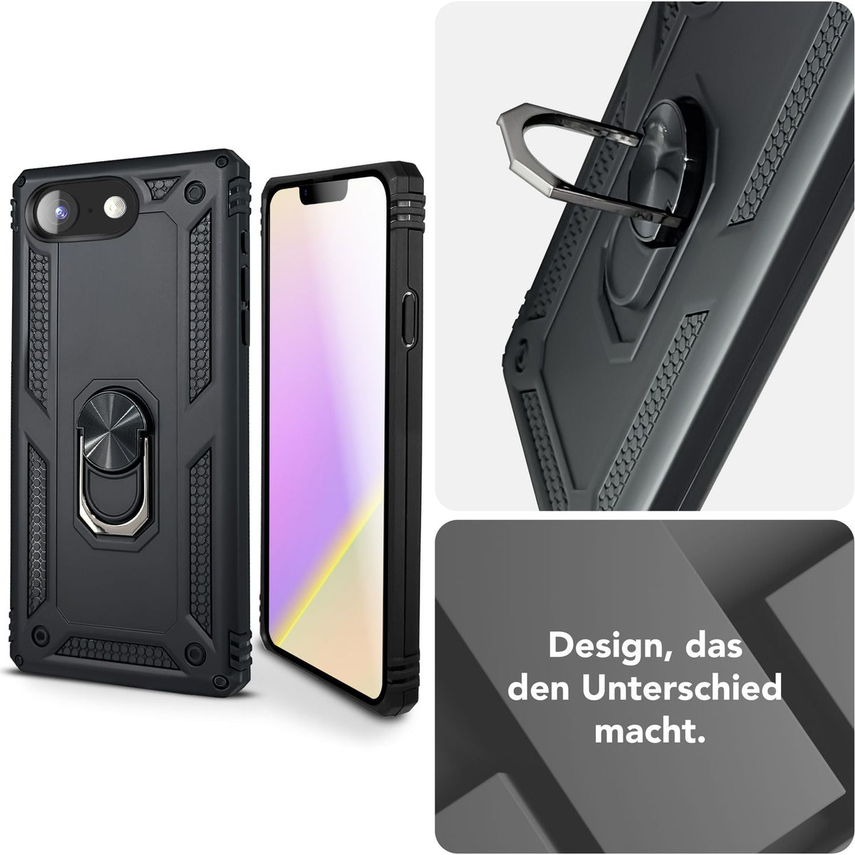 NALIA Panzerhülle für iPhone 16e / 17e – Ring-Ständer 360° & Magnet-Halterung Kompatibel – RINGDEFEND (Stoßfestes Outdoor Case) – Marke aus Berlin