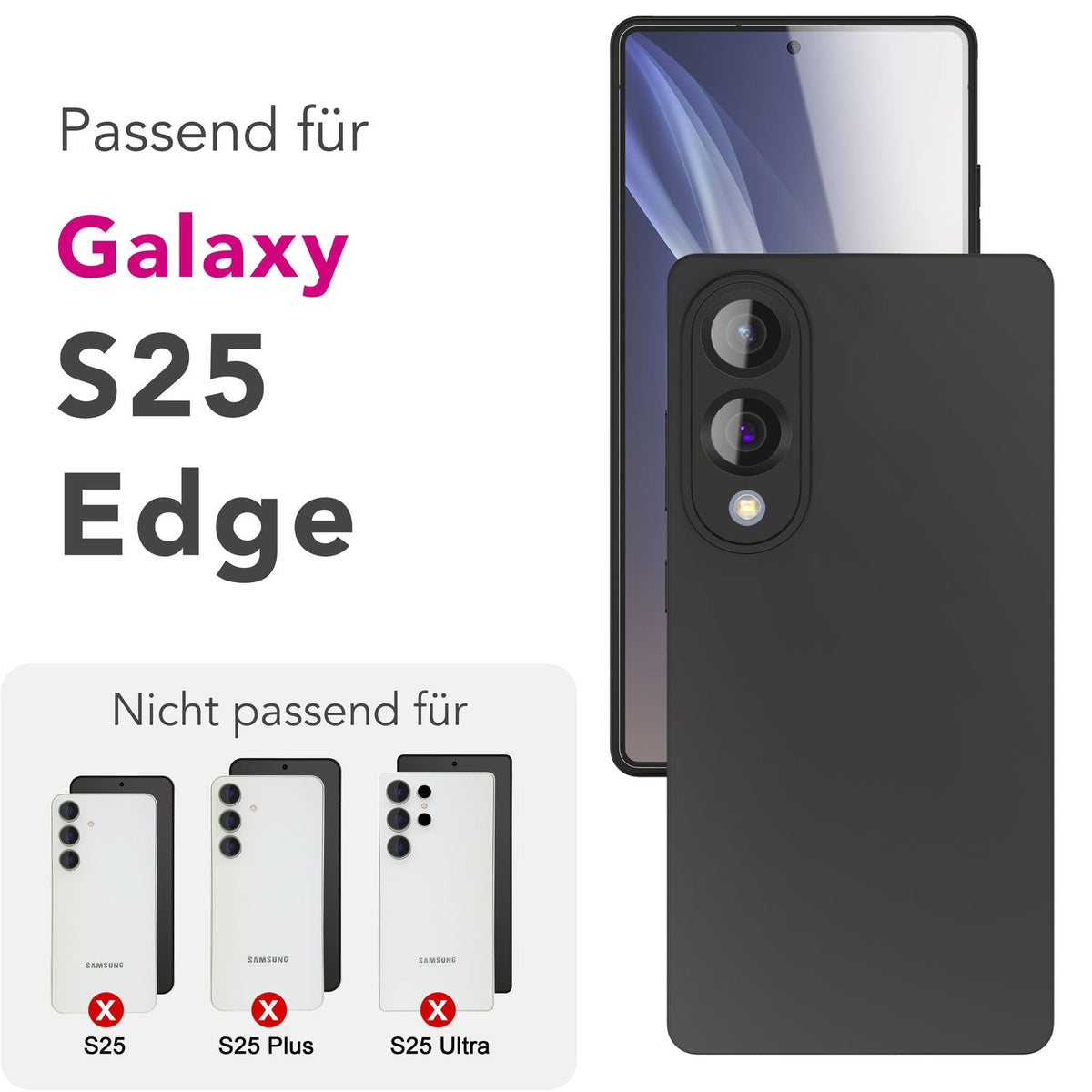 NALIA Matte Silikonhülle für Samsung Galaxy S25 Edge – Slim, Schwarz & Rutschfest – STRIDER (Soft Case, Kameraschutz & Stoßfest) – Marke aus Berlin