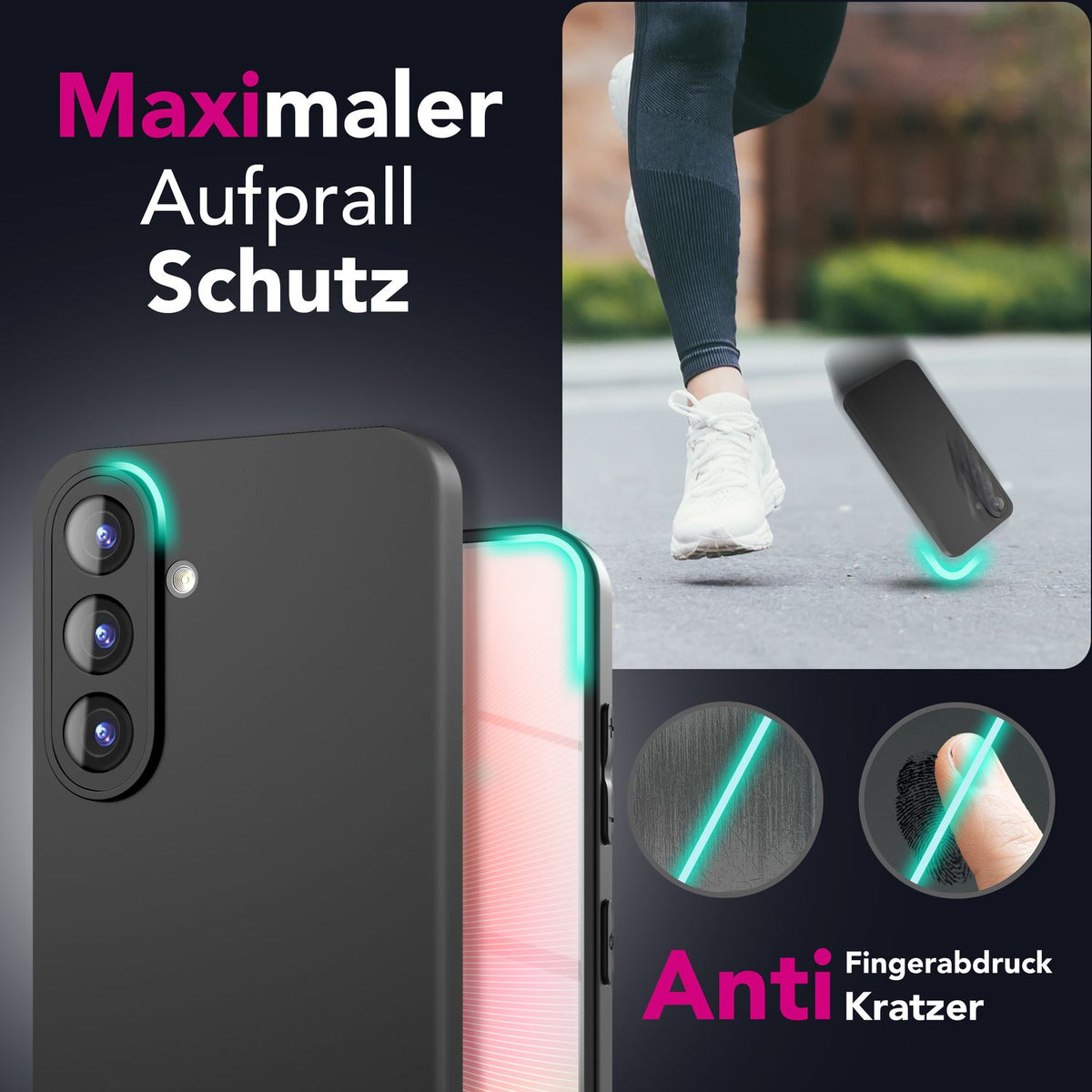 NALIA Matte Silikonhülle für Samsung Galaxy A36 – Slim, Schwarz & Rutschfest – STRIDER (Soft Case, Kameraschutz & Stoßfest) – Marke aus Berlin