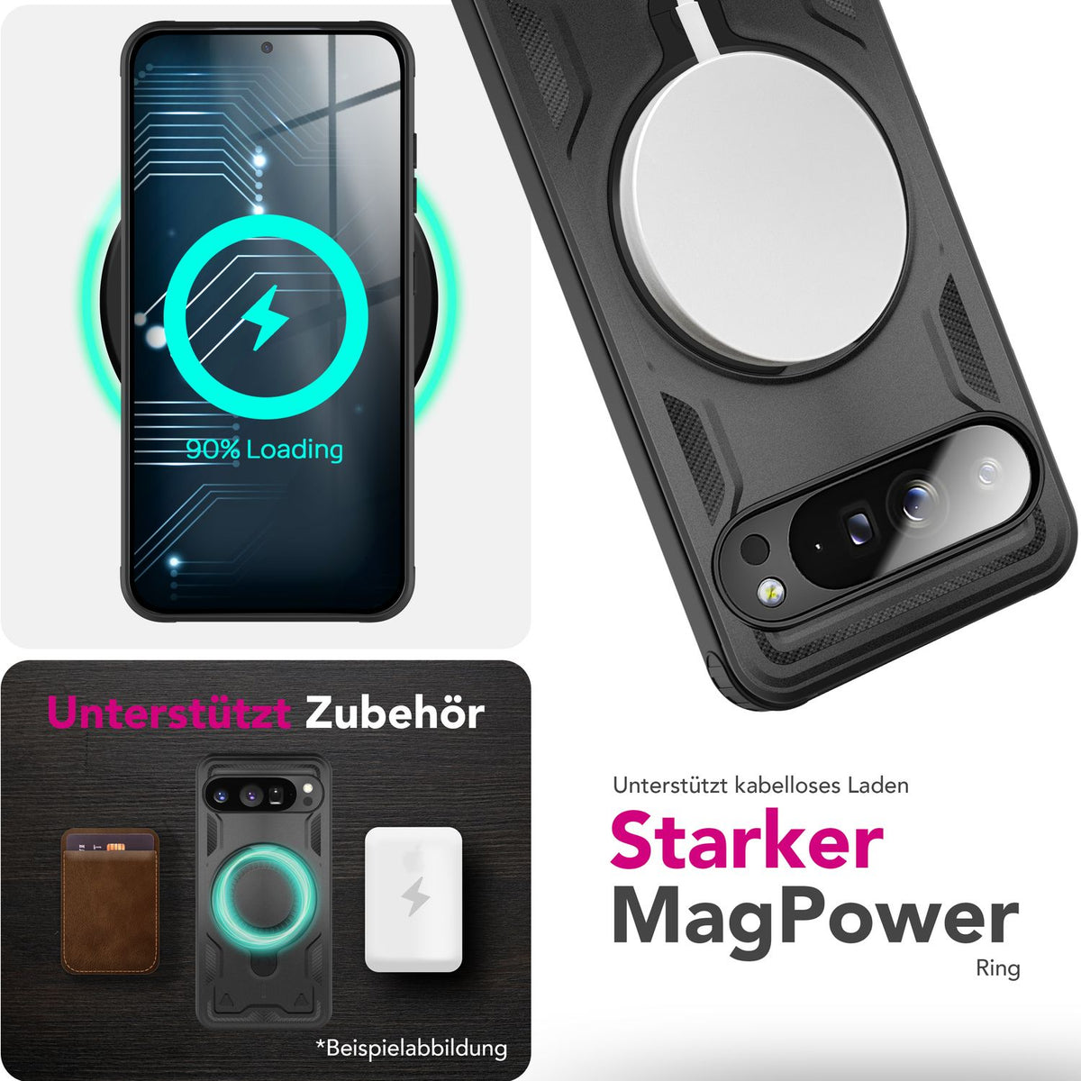 NALIA Magnetische Panzerhülle für Google Pixel 9 Pro – Ring-Halterung 360° & MagSafe kompatibel – STORMGUARD (Outdoor Case) – Marke aus Berlin