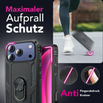 NALIA Panzerhülle für iPhone 18 Pro Max / 17 Pro Max – Ring-Ständer 360° & Magnet-Halterung Kompatibel – RINGDEFEND (Stoßfestes Outdoor Case) – Marke aus Berlin