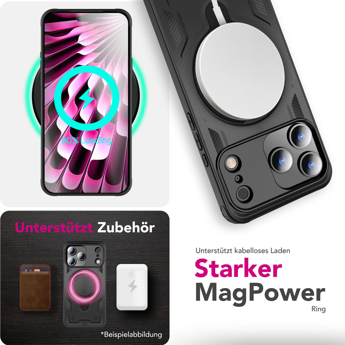 NALIA Magnetische Panzerhülle für iPhone 18 Pro Max / 17 Pro Max – Ring-Halterung 360° & MagSafe kompatibel – STORMGUARD (Outdoor Case) – Marke aus Berlin