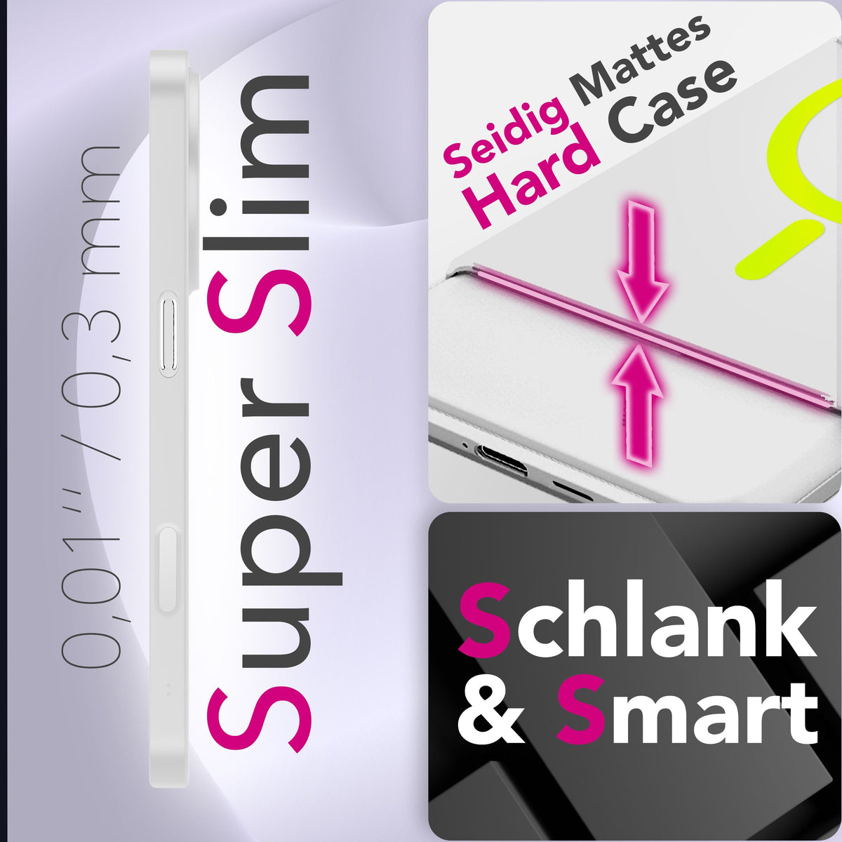 NALIA Ultra Slim Hardcase für iPhone 17 – MagSafe Kompatibel & Nachleuchtender Ring – THINIX GLOW (Matt-Transparent & 0,3mm Dünn) – Marke aus Berlin
