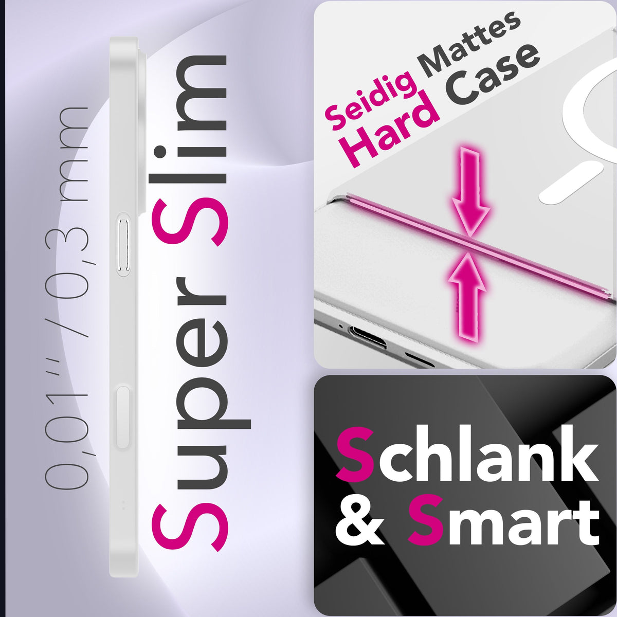 NALIA Ultra Slim Hardcase für iPhone 17 – MagSafe Kompatibel & Nachleuchtender Ring – THINIX GLOW (Matt-Transparent & 0,3mm Dünn) – Marke aus Berlin