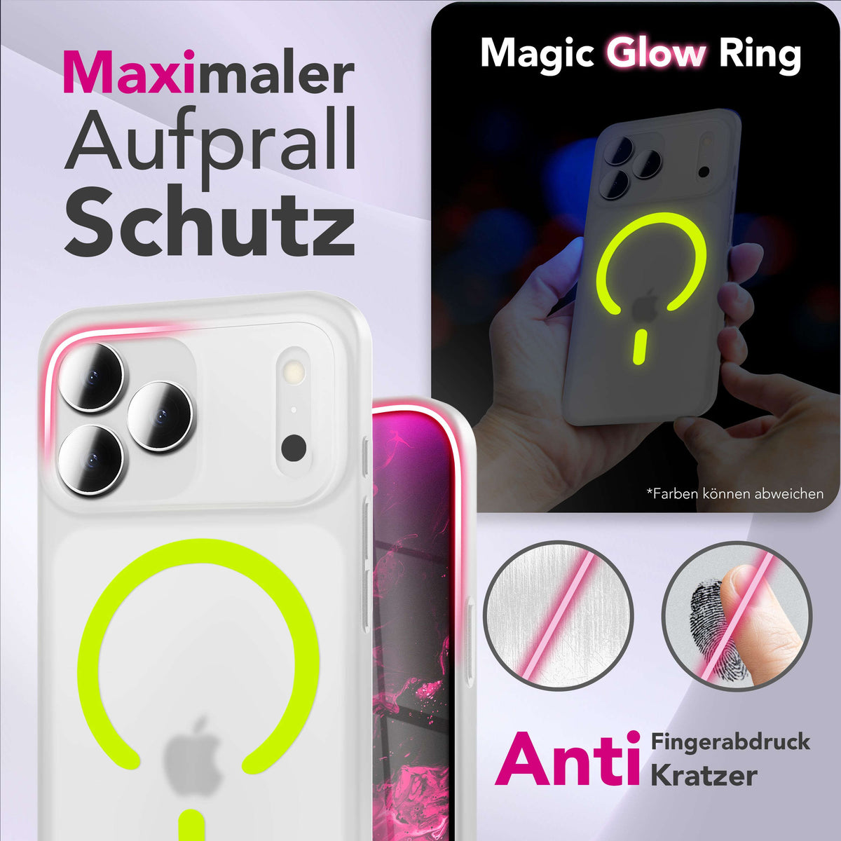 NALIA Ultra Slim Hardcase für iPhone 18 Pro Max / 17 Pro Max – MagSafe Kompatibel & Nachleuchtender Ring – THINIX GLOW (Matt-Transparent & 0,3mm Dünn) – Marke aus Berlin Namma Markt
