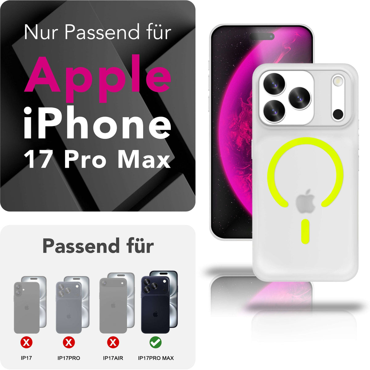 NALIA Ultra Slim Hardcase für iPhone 18 Pro Max / 17 Pro Max – MagSafe Kompatibel & Nachleuchtender Ring – THINIX GLOW (Matt-Transparent & 0,3mm Dünn) – Marke aus Berlin Namma Markt