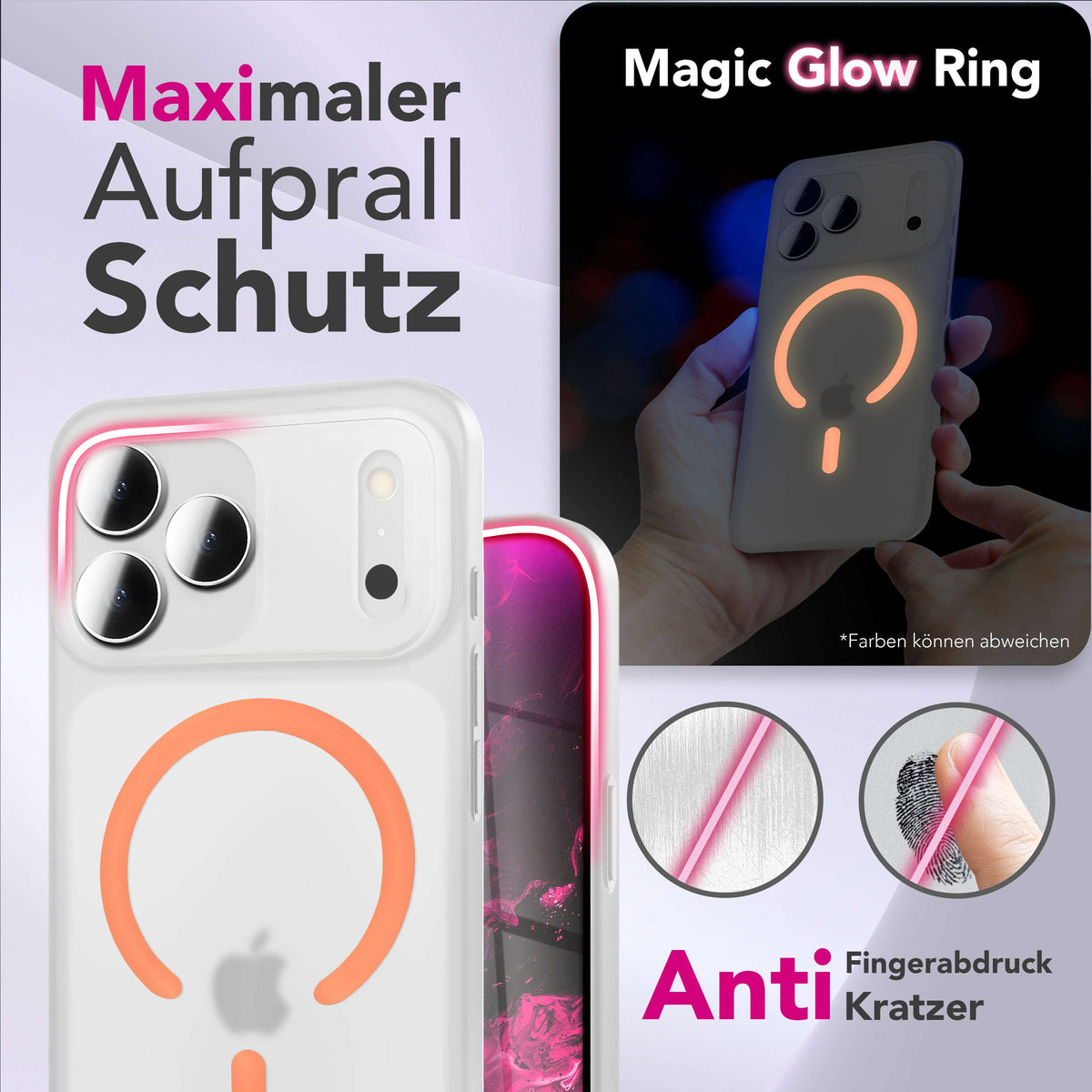 NALIA Ultra Slim Hardcase für iPhone 18 Pro Max / 17 Pro Max – MagSafe Kompatibel & Nachleuchtender Ring – THINIX GLOW (Matt-Transparent & 0,3mm Dünn) – Marke aus Berlin Namma Markt