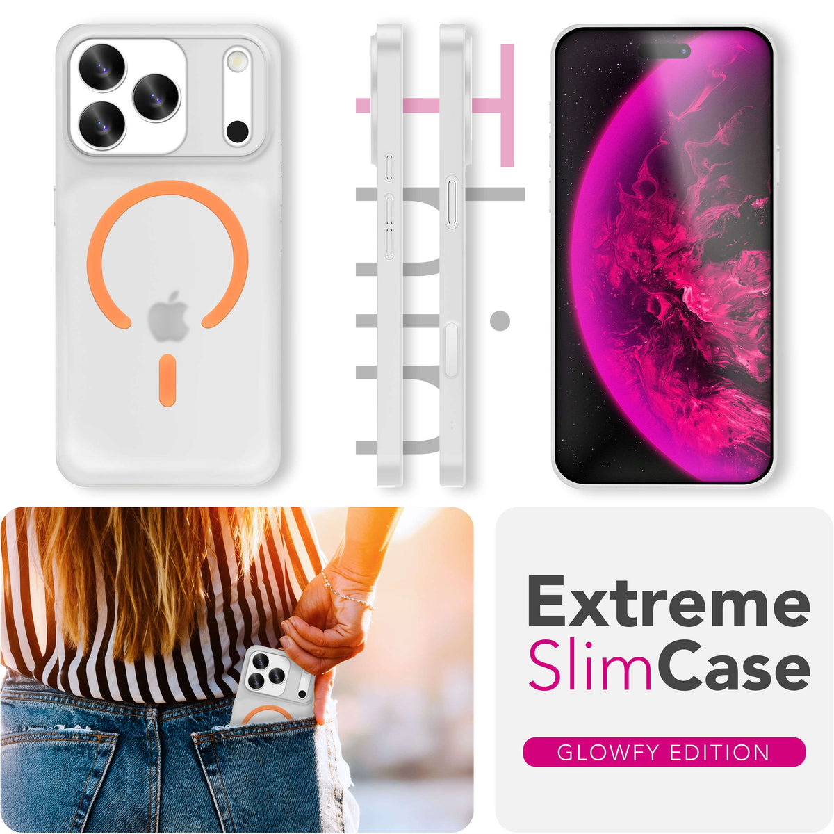 NALIA Ultra Slim Hardcase für iPhone 18 Pro Max / 17 Pro Max – MagSafe Kompatibel & Nachleuchtender Ring – THINIX GLOW (Matt-Transparent & 0,3mm Dünn) – Marke aus Berlin Namma Markt