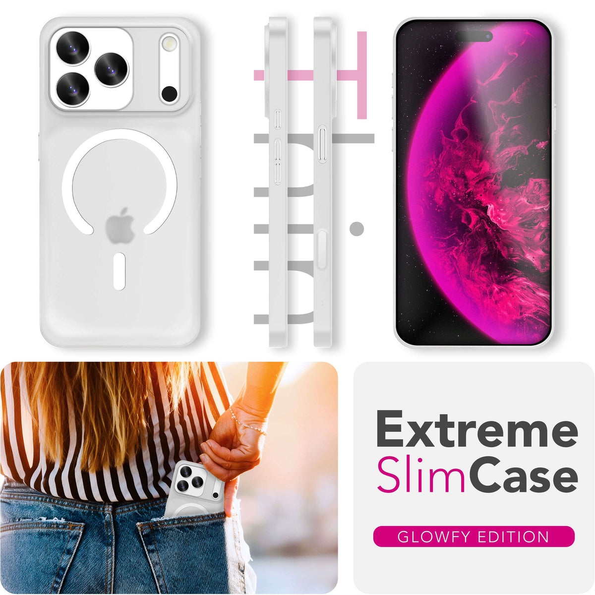 NALIA Ultra Slim Hardcase für iPhone 18 Pro Max / 17 Pro Max – MagSafe Kompatibel & Nachleuchtender Ring – THINIX GLOW (Matt-Transparent & 0,3mm Dünn) – Marke aus Berlin Namma Markt