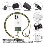NALIA Universal Handykette für alle Smartphones – Robuste Kordel & 2 Patches – HOLDME AIR (Klassisches Lanyard mit Goldenem Karabiner) – Marke aus Berlin