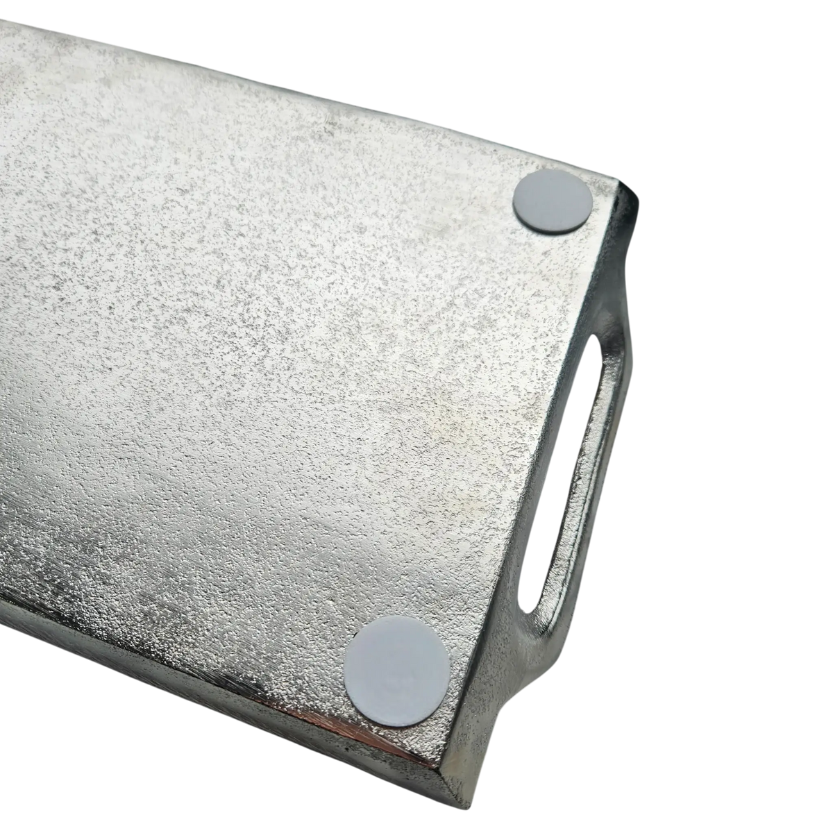 Dekotablett Dekoteller Dekoschale Kerzentablett Metall Tablett silber Griffe 47x20 cm